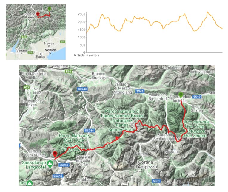  Itinéraire de 7 jours dans les Dolomites - 120 km